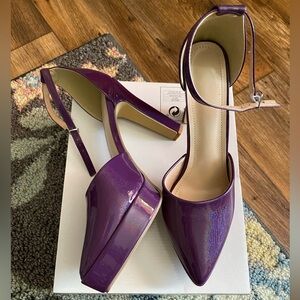 Women's Pointed Toe Hollow Waterproof Platform Shiny Thick Heel Shoes Size 9.5